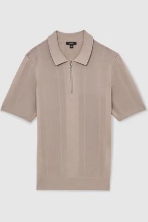 Reiss Bart Half-Zip Textured-Knit Polo Shirt M