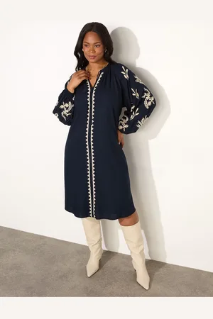 Live Unlimited London Embroidered Sleeve Tie Neck Dress AU 18