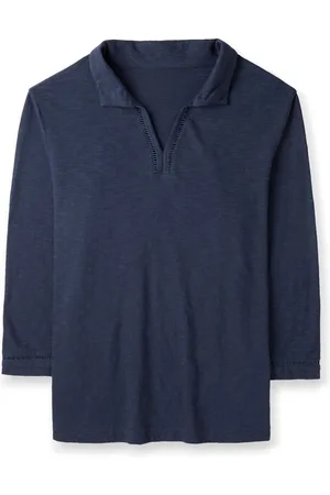 CELTIC & CO. Blue Slub Jersey Trim Detail Polo 100% Cotton Top AU 12