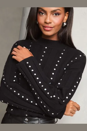 Lipsy London Black Studded Knitted Co-Ord Jumper AU 18