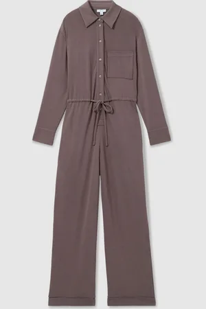 Reiss Dark Mink Rita Thermal Jersey Drawstring Jumpsuit XS