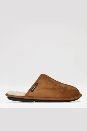 Threadbare Brown Faux Fur Lined Suedette Mule Slippers UK 9.5