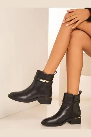 Lipsy London Black Block Heel Faux Leather Lock Strap Ankle Boot AU 6 (EU 37)