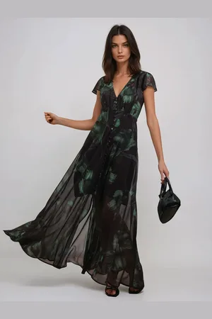 Religion Indium Maxi Dress With Button Thru Detail And Cap Sleeves AU 8