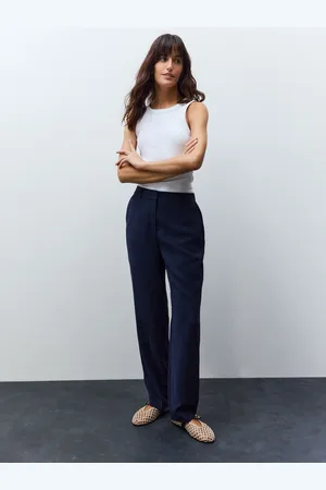 Next Navy Blue Elastic Back Straight Leg Modal Trousers 12 XL Tall