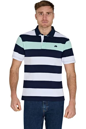 Raging Bull 100% Cotton Short Sleeve Irregular Stripe Rugby Shirt L