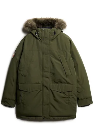 Superdry Army Khaki Green Everest Faux Fur Parka Coat Jacket L