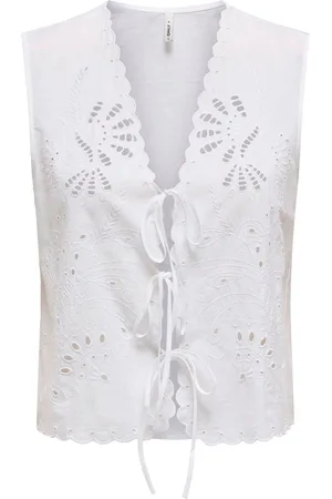 ONLY White Tie Front Broiderie Waistcoat AU 16
