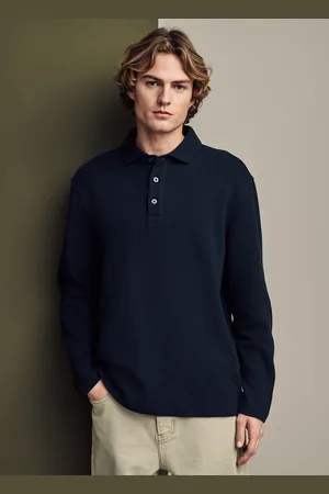 Next Long Sleeve Waffle Textured 100% Cotton Polo Shirt S