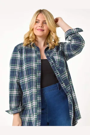 Roman Blue Curve Check Print Button Cotton Shirt AU 20