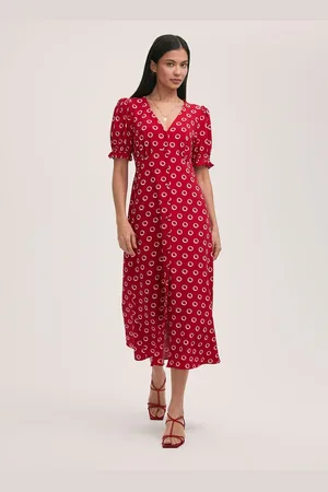 Finery London Alia Crepe Polka Dot Midi Tea Dress AU 22
