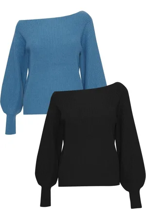 Threadbare Blue/ Black Slash Neck Knitted Jumper 2 Pack AU 8