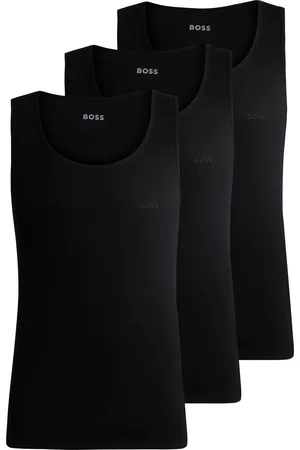 HUGO BOSS Black Ribbed 100% Cotton Vest Tops 3 Pack M