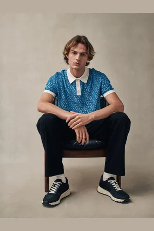Next Regular Fit 100% Cotton Short Sleeve Geometric Knit Polo Shirt L