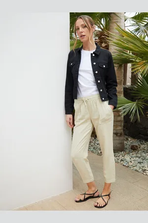 Threadbare Cream Regular Fit Linen Blend Tapered Trousers AU 14