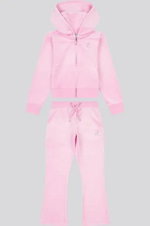 Juicy Couture Pink Girls Diamante Zip-Thru Hoodie & Bootcut Joggers Set 3