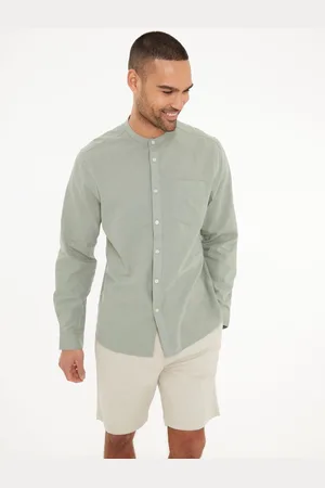 Threadbare Grandad Collar Linen Blend Long Sleeve Shirt XL