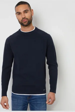 Threadbare Navy Textured Raglan Mock T-Shirt Crew Neck Jumper S