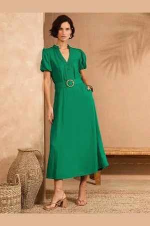 Love & Roses Petite V-Neck Belted Puff Sleeve Midi Dress 8