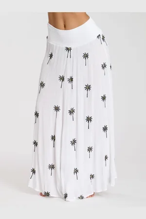 South Beach Palm Tree Embroidered Shirred Waist Maxi Skirt AU 16