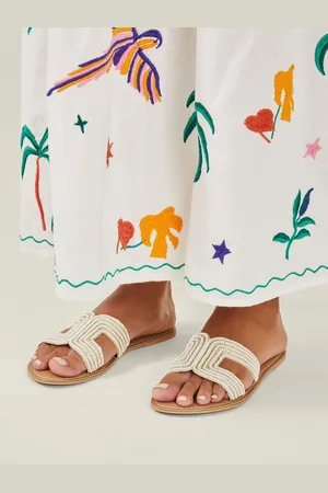 Accessorize Cream Pearl Embellished Slider Sandals AU 5 (EU 36)
