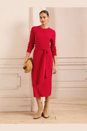 Love & Roses Crew Neck Scallop Long Sleeve Knitted Midi Dress AU 12