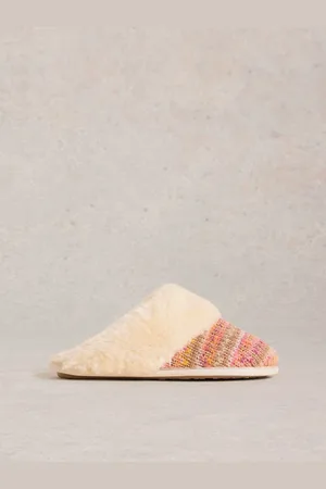 White Stuff Natural Knitted Mule Slippers M