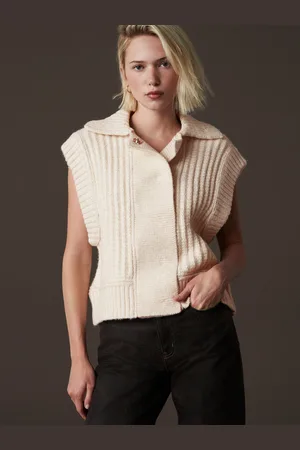 Next White Ecru Collared Button Up Sleeveless Knitted Gilet Jacket XS