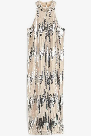 Sosandar Champagne Scatter Sequin Halter Neck Wow Dress AU 12
