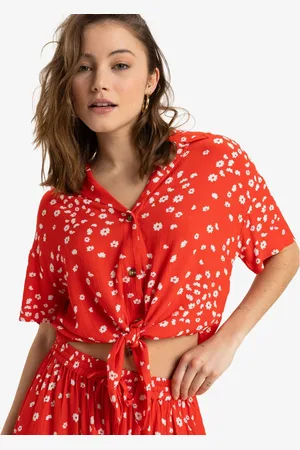 Roxy Ditsy Floral Print Salty Sweet Short Sleeve Crop Shirt M