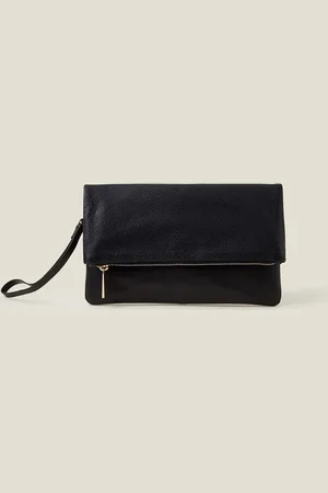Accessorize Black Leather Fold-Over Clutch Bag One