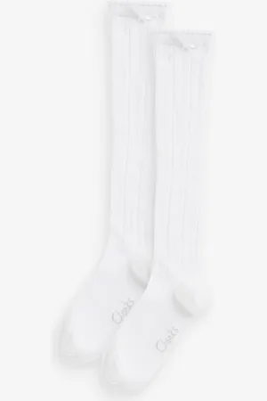 Clarks Off White 2 Pack Girls Knee High School Socks 6-8.5 Jnr