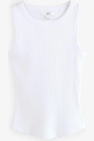 Next White Ribbed Racer Tank Vest Sleeveless Top AU 6