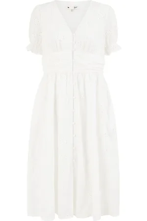 Yumi Broderie Anglaise Midi Button-Up 100% Cotton Dress AU 14