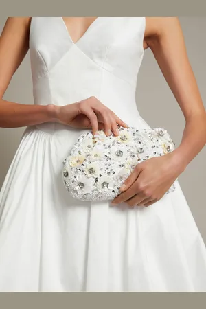 Monsoon Natural Mia Floral Print Embellished Clutch Bag One