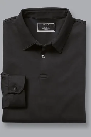 Charles Tyrwhitt 100% Cotton Plain Long Sleeve Jersey Polo Shirt M