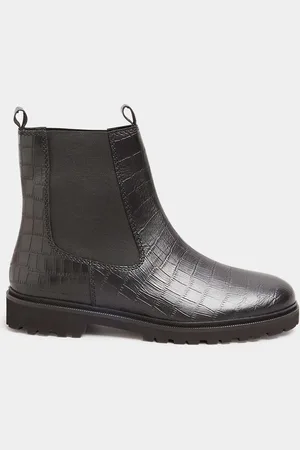 Long Tall Sally Black Leather Cleated Chelsea Croc Effect Boots AU 11 (EU 43)