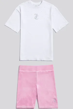 Juicy Couture Pink Girls Loose T-Shirt & Velour Cycling Shorts Set 7