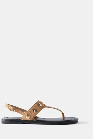 mint&berry Brown Tan Studded Sling Back Flat Sandals AU 10 (EU 41)