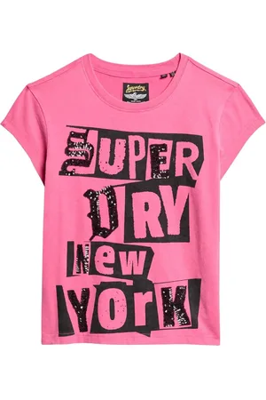 Superdry Sweet Fuschia Pink 100% Cotton Embellished Punk Cap Sleeve T-Shirt AU 16