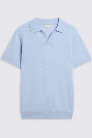 Moss Linen Blend Oatmeal Skipper Polo Shirt L