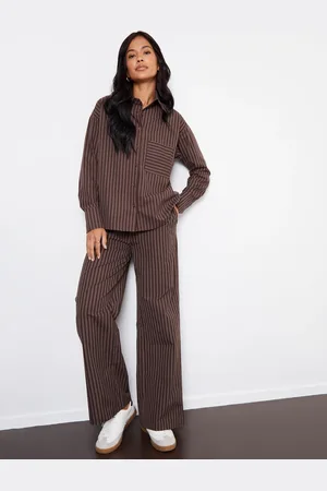 Threadbare Brown Striped Wide Leg Trousers AU 14