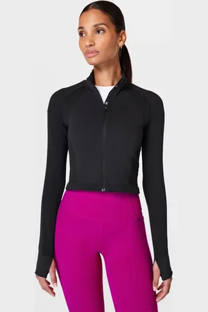 Sweaty Betty Black Black Athlete Crop Seamless Workout Zip-Up Sweatshirt XXS