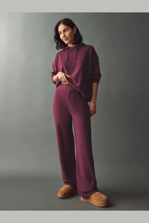 Next Burgundy Red Cosy Soft Touch Co-ord Wide Leg Trousers AU 18 L