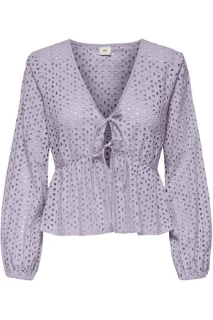 JDY Purple 100% Cotton Tie Front Broderie Blouse AU 10