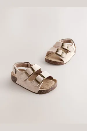 Next Neutral Wide Fit (G) Suede Leather Double Buckle Cushioned Footbed Sandals AU 7 (EU 24)