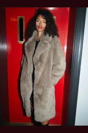Threadbare Grey Longline Faux Fur Coat AU 16