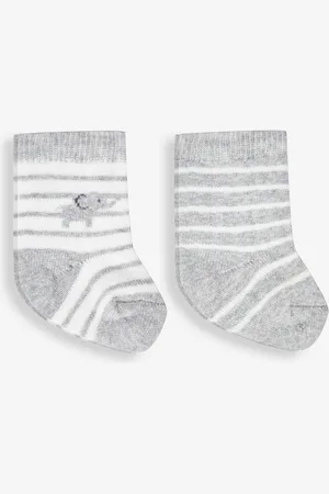 JoJo Maman Bébé Grey Elephant 2-Pack Baby Socks Upto 6 Months (50