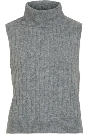 VILA Grey Rollneck Short Sleeve Ribbed Knit Vest AU 6