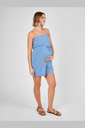 JoJo Maman Bébé Blue Maternity Patterned Bandeau Playsuit L